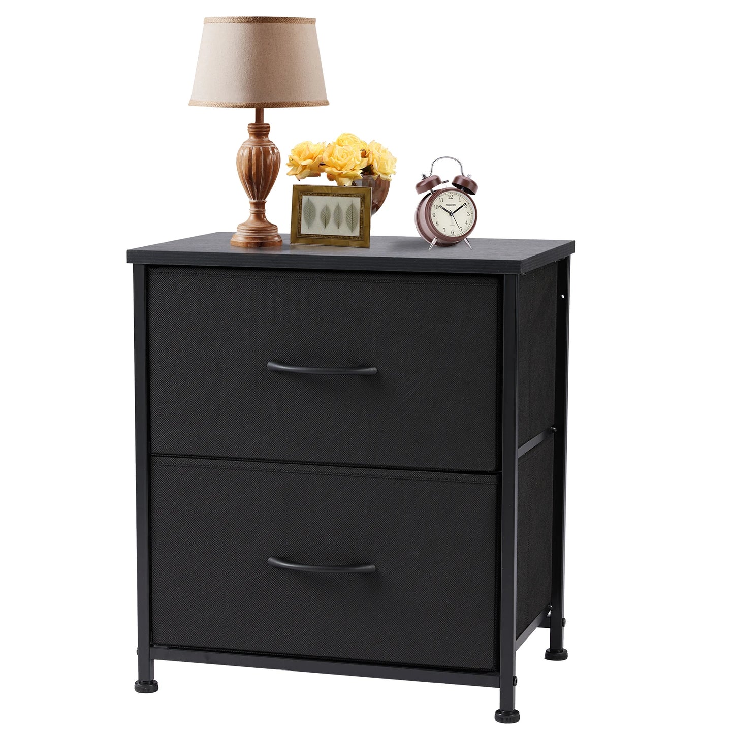 Bedside Nightstand With 2 Fabric Drawers and Lots More