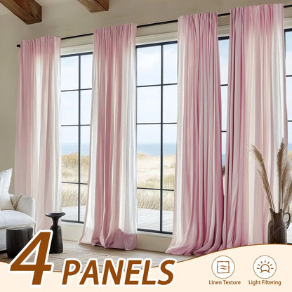 4Panel Light Filtering, Linen Texture and Rod Pocket Window Drapes