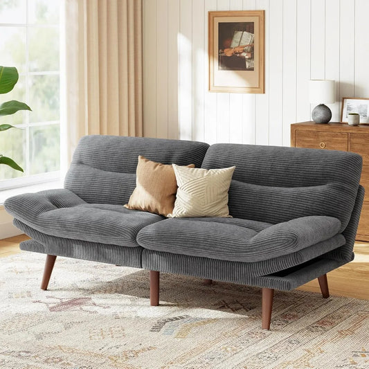 Futon Sofa Bed with Adjustable Backrest & Armrests