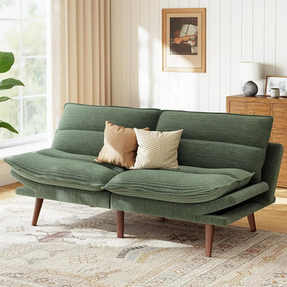 Futon Sofa Bed with Adjustable Backrest & Armrests