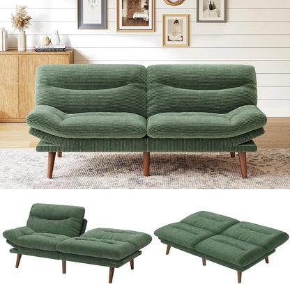 Futon Sofa Bed with Adjustable Backrest & Armrests