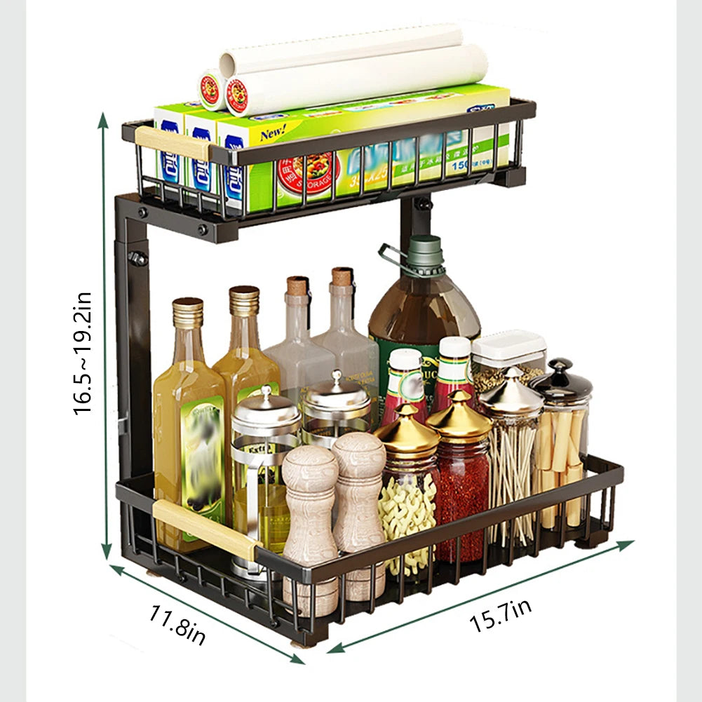 Carbon steel 2-Tier Pull Out Under Sink Storage Shelf