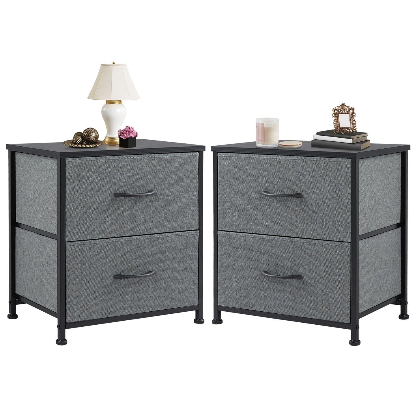 Bedside Nightstand With 2 Fabric Drawers and Lots More