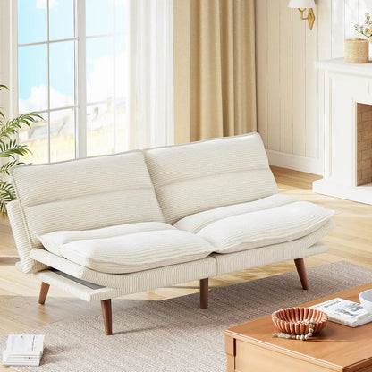 Futon Sofa Bed with Adjustable Backrest & Armrests