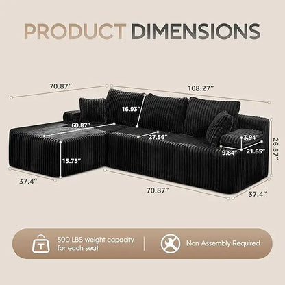 Modular L-Shaped 3-Seat Sectional Deep Seating Sofa