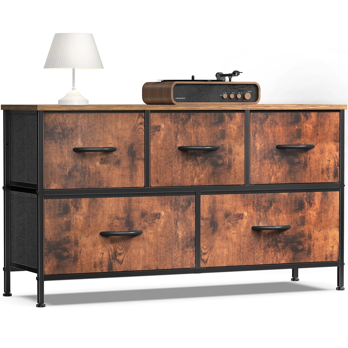 Display/Storage Cabinet With 5 Fabric Drawers Steel Frame Assembly Closet For Clothes Storage Dresser