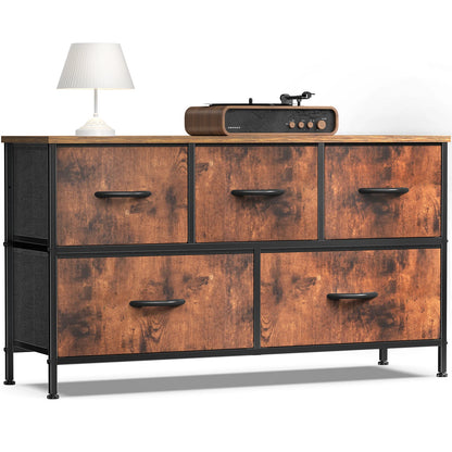 Display/Storage Cabinet With 5 Fabric Drawers Steel Frame Assembly Closet For Clothes Storage Dresser