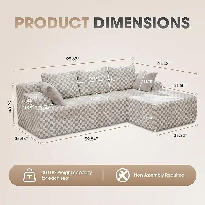 Modular L-Shaped 3-Seat Sectional Deep Seating Sofa