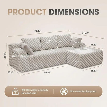 Modular L-Shaped 3-Seat Sectional Deep Seating Sofa