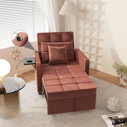 Velvet Chaise Lounge Chair with USB Ports & Two Pillows