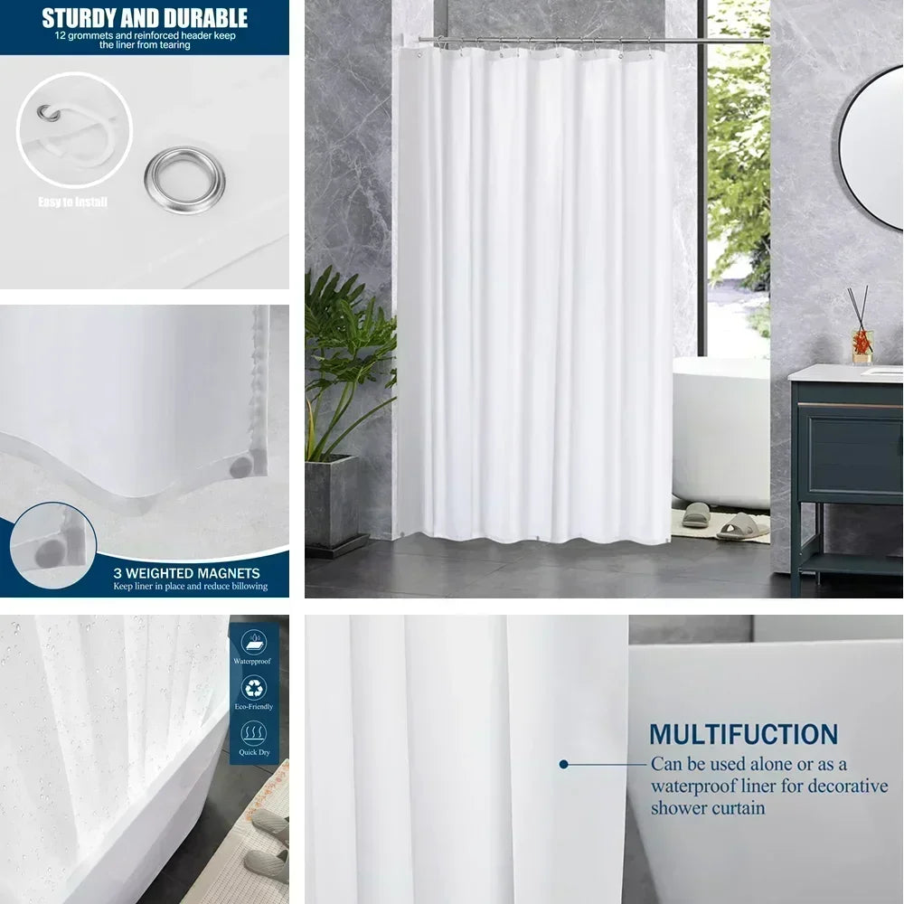 Clear Shower Liner PEVA / Waterproof/ Mould Proof with Hooks