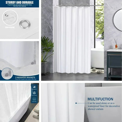 Clear Shower Liner PEVA / Waterproof/ Mould Proof with Hooks