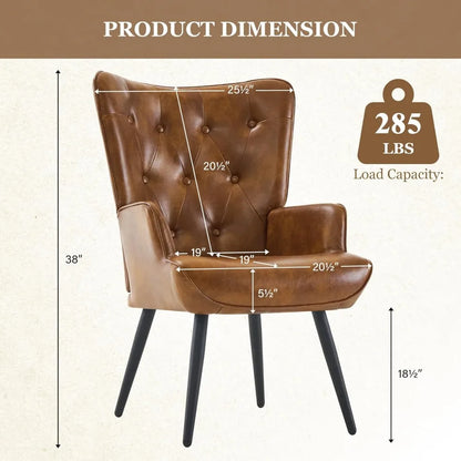 Set of 2, PU Leather Armchair with High Backrest, Mid Century Modern
