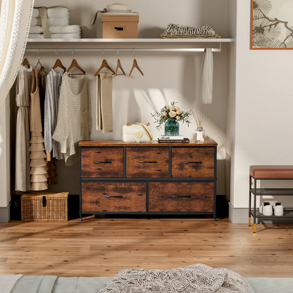 Display/Storage Cabinet With 5 Fabric Drawers Steel Frame Assembly Closet For Clothes Storage Dresser