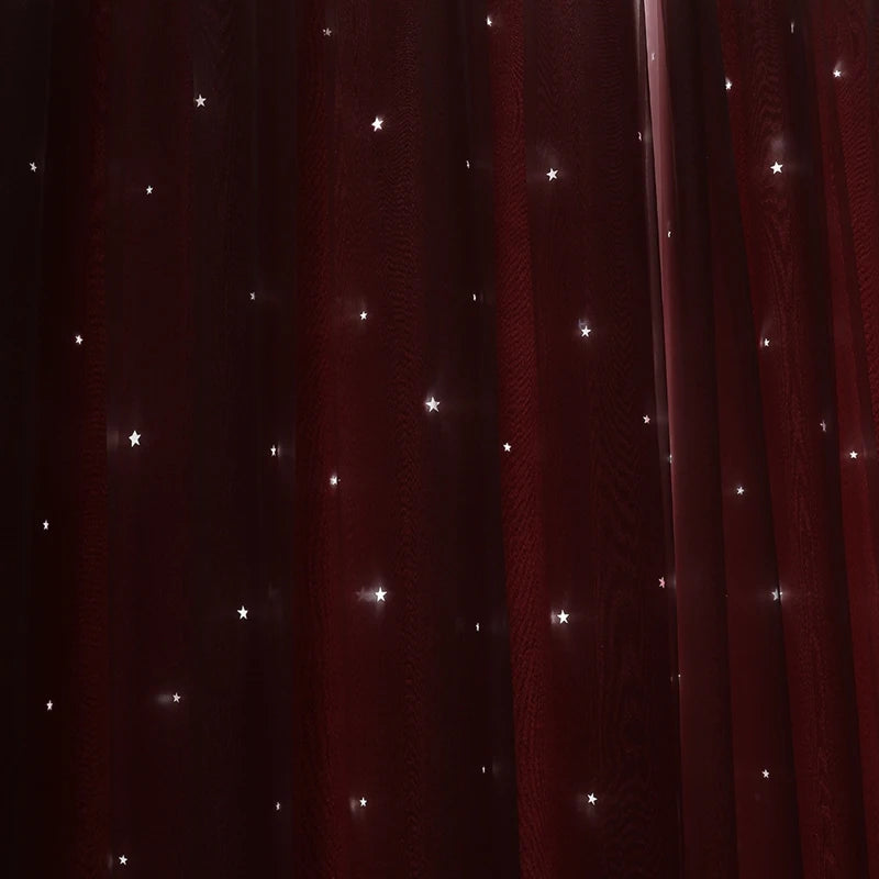 2 Panels Double Layer Blackout Curtains with Stars and Solid Colors