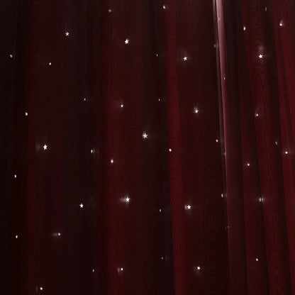 2 Panels Double Layer Blackout Curtains with Stars and Solid Colors
