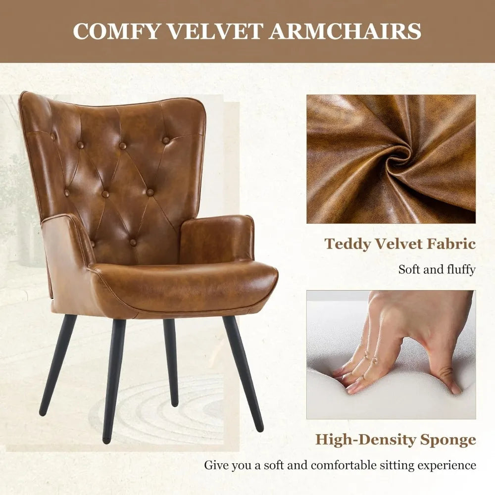 Set of 2, PU Leather Armchair with High Backrest, Mid Century Modern