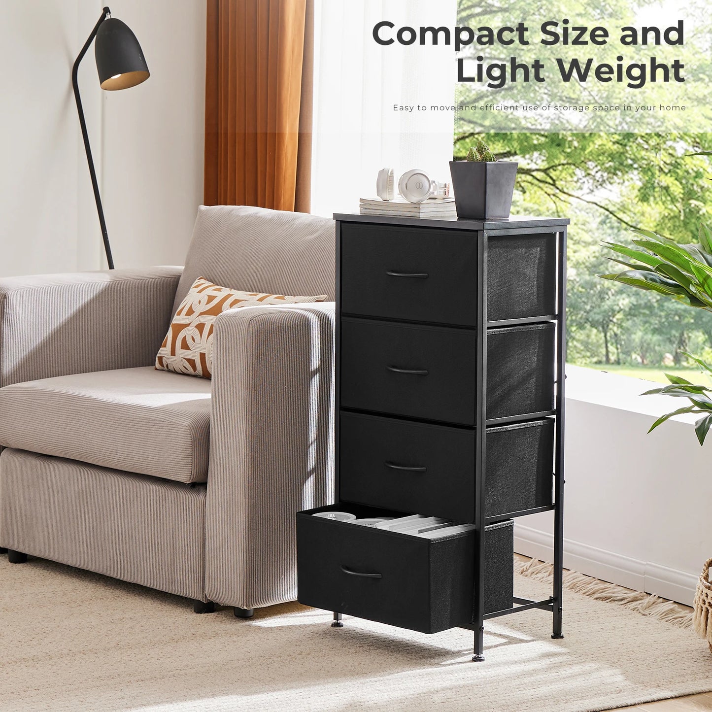 4 Fabric Draws Storage Cabinet, Steel Frame Assembly Furniture