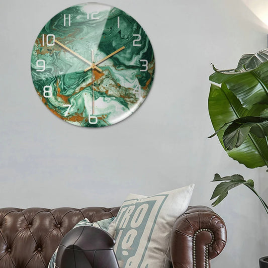 Luxury 3D Acrylic Marble Pattern Wall Adhesive Clock Metal Needles