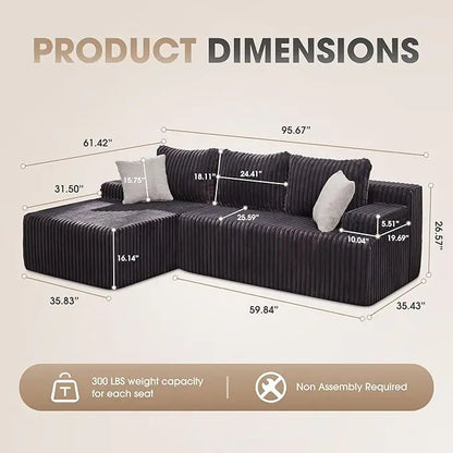 Modular L-Shaped 3-Seat Sectional Deep Seating Sofa