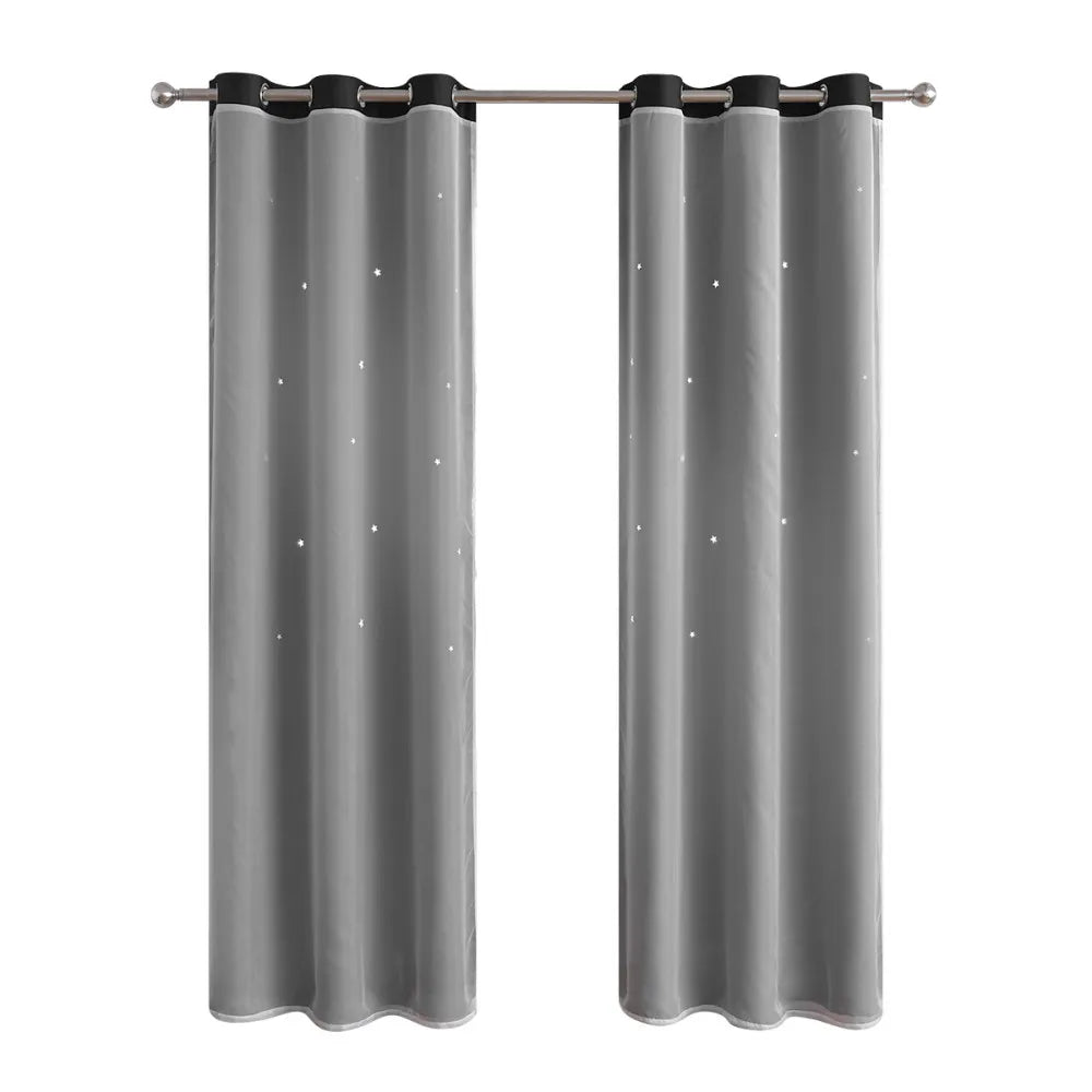 2 Panels Double Layer Blackout Curtains with Stars and Solid Colors