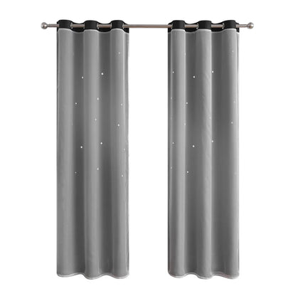2 Panels Double Layer Blackout Curtains with Stars and Solid Colors
