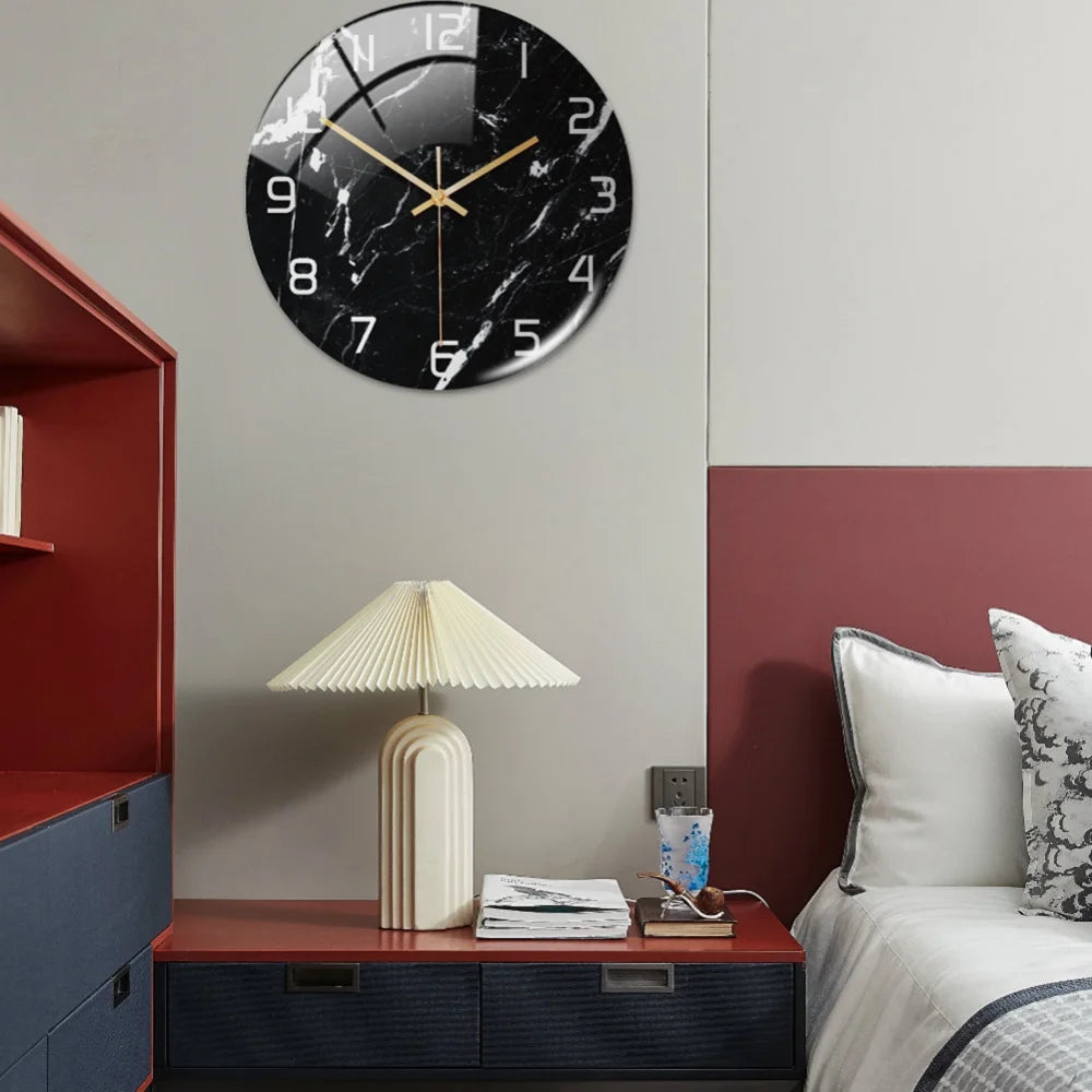 Luxury 3D Acrylic Marble Pattern Wall Adhesive Clock Metal Needles