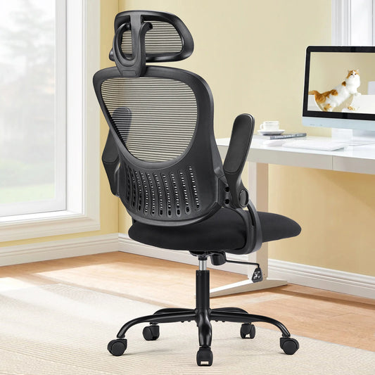Mesh Ergonomic Office Chair Flip-up Arms Adjustable Headrests Comfortable Lumbar Support