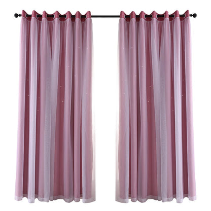 2 Panels Double Layer Blackout Curtains with Stars and Solid Colors