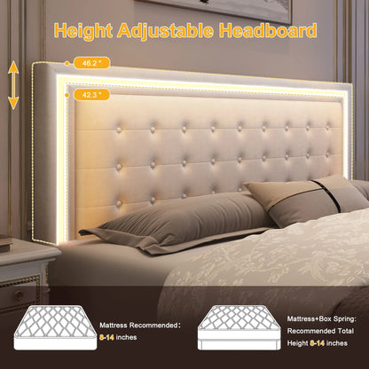 LED Bed Frame with 4Drawers, RGBW Headboard, PU Upholstered, No Box Spring Needed