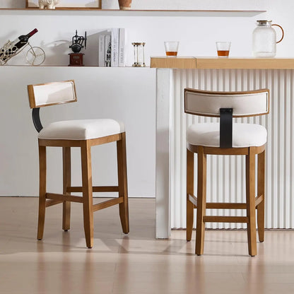 Set of 2, 26" Counter Stools Linen Upholstered, And Solid Wood