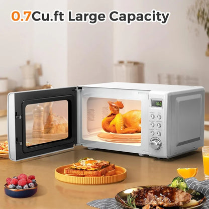 0.7 Cu.ft Compact Microwave Oven, Digital Timing & Delayed Start Function, 700W (White)