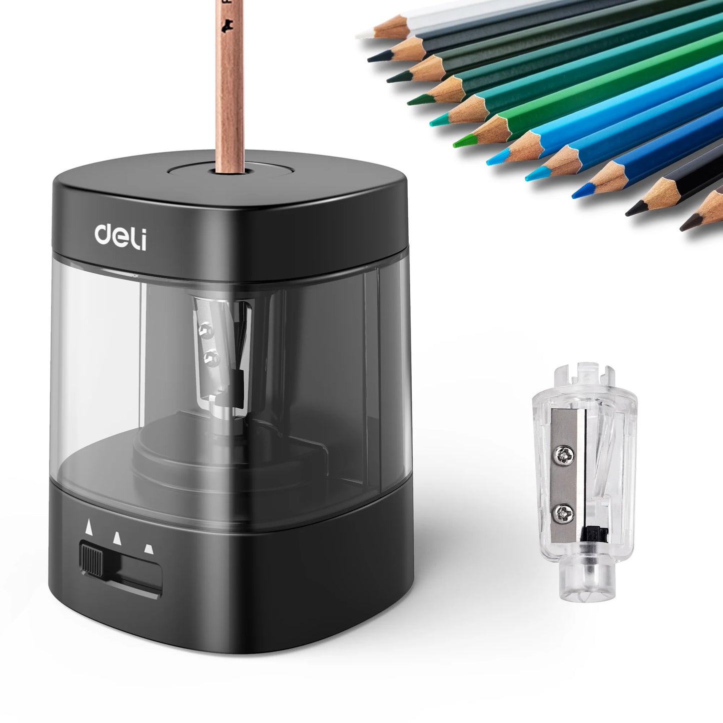 Adjustable Thickness Electric & Battery Operated Pencil Sharpener