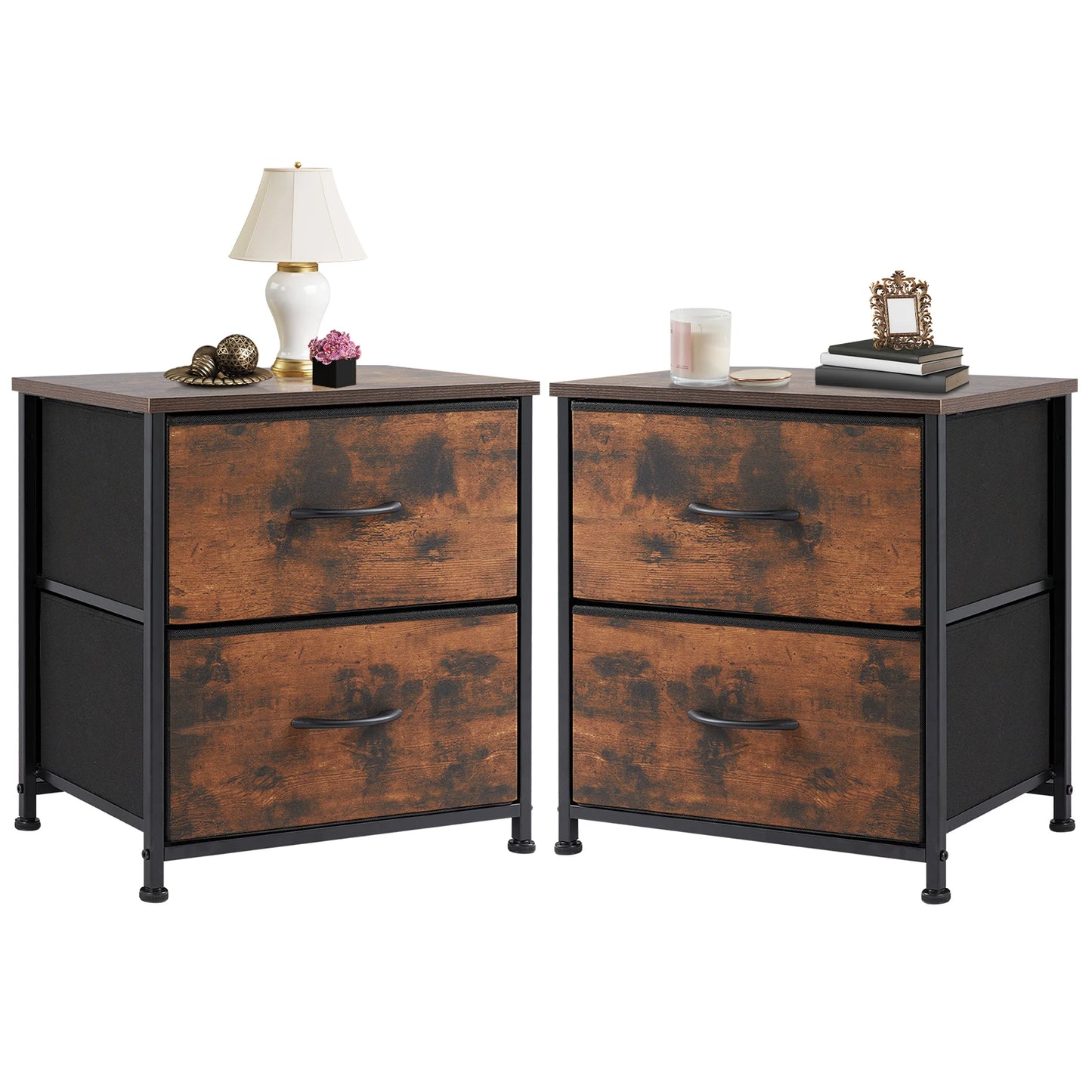 Bedside Nightstand With 2 Fabric Drawers and Lots More