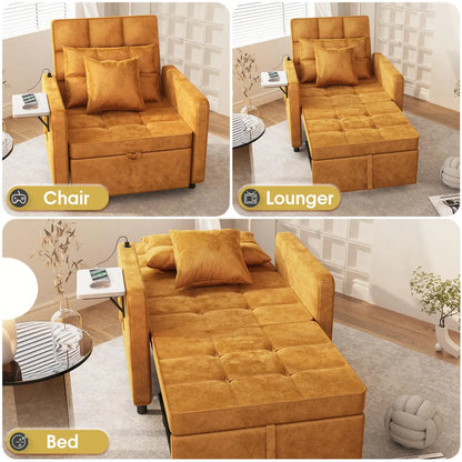 Velvet Chaise Lounge Chair with USB Ports & Two Pillows