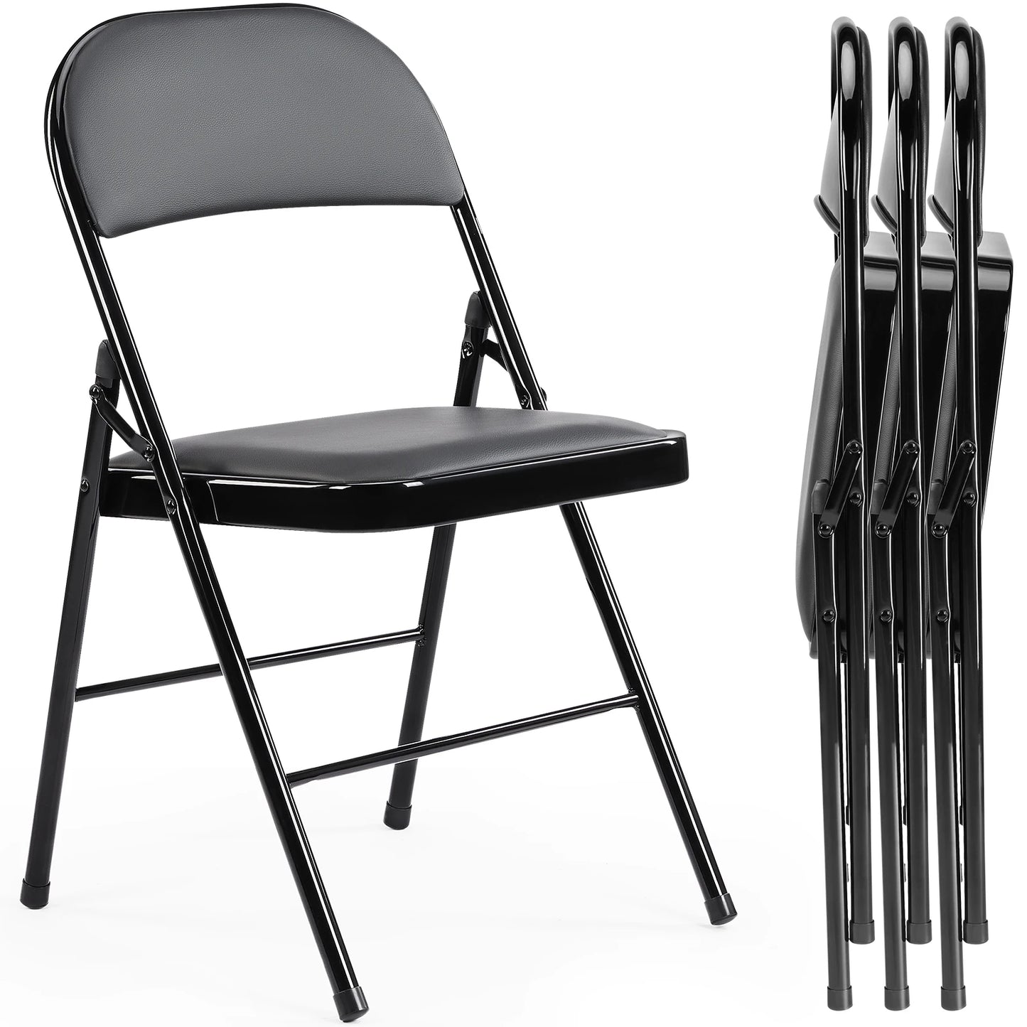 Padded Folding Chair 4 Pack Sturdy Metal Living Room Rocking Dinner Chairs Easy to Use Storage Outdoor Home Office