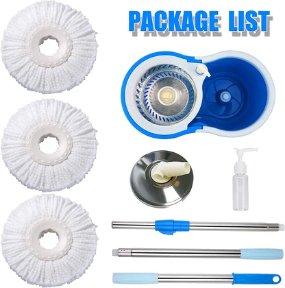 Spin Round Mop Bucket System with Wringer 3 Mopheads And  Extendable Handle