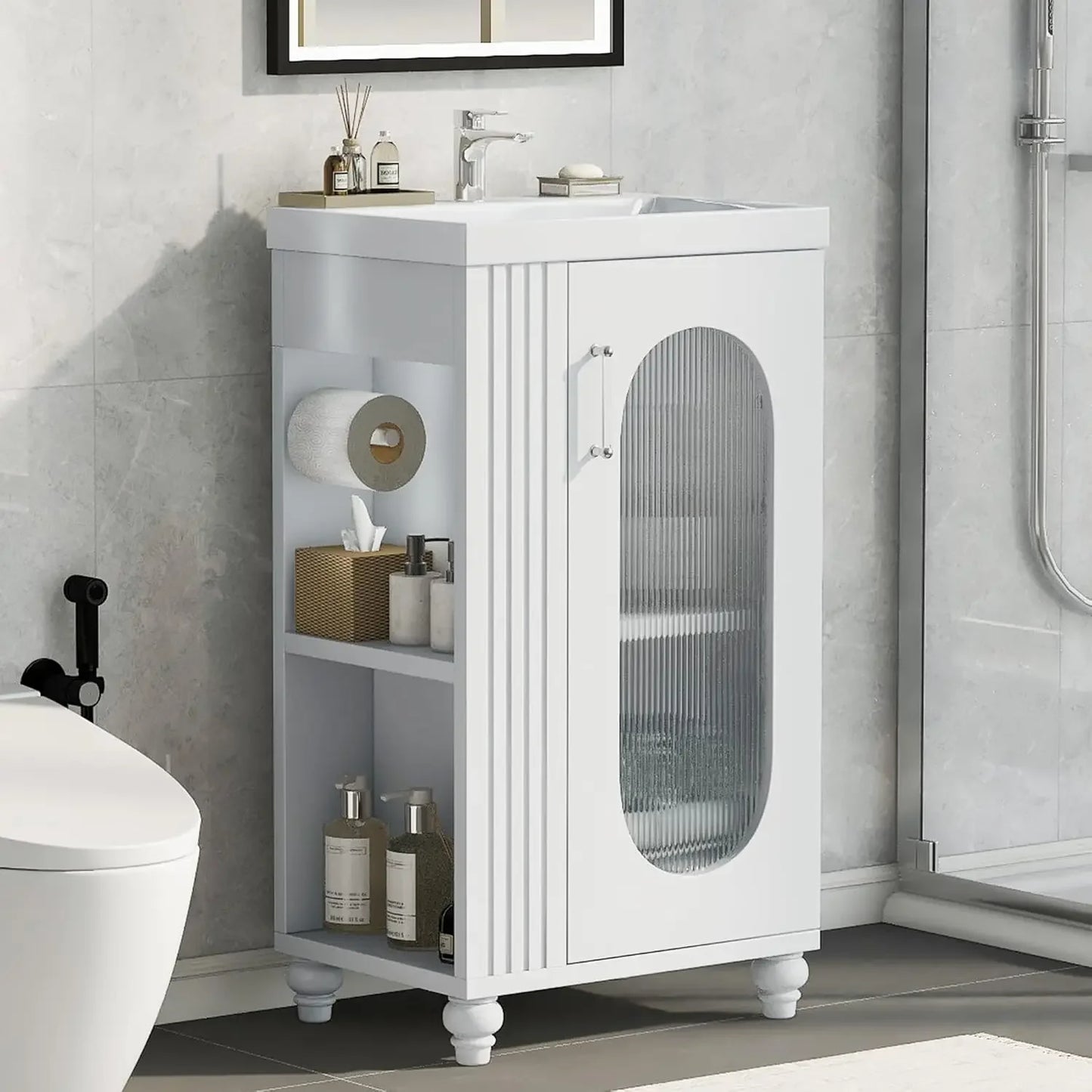 20-inch Solid Wood Vanity Set with Ceramic Sink, Free Standing Cabinet