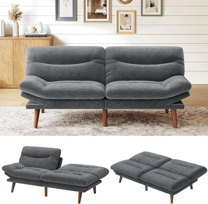 Futon Sofa Bed with Adjustable Backrest & Armrests