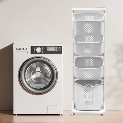 Plastic 2/4 Tier Laundry Basket Cart Removable Storage with 4 Wheels