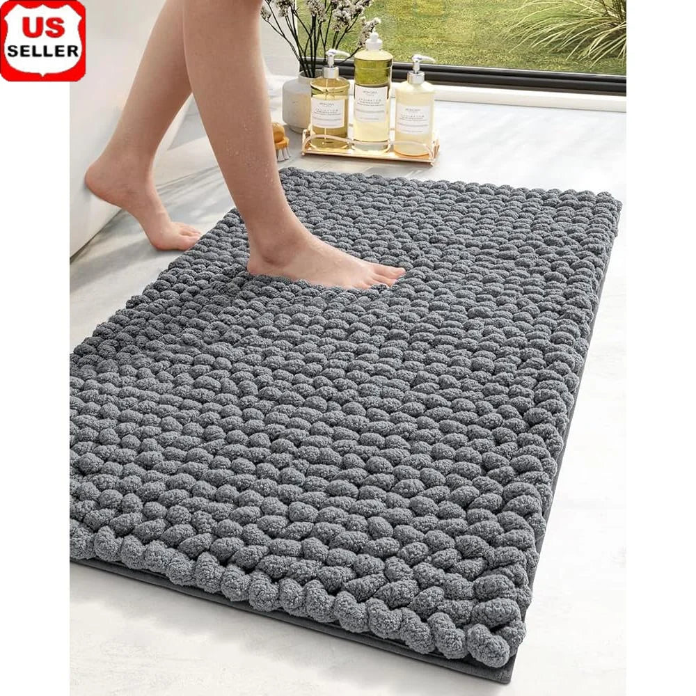 Plush Super Absorbent Chenille Bathroom Rug/ Non Slip