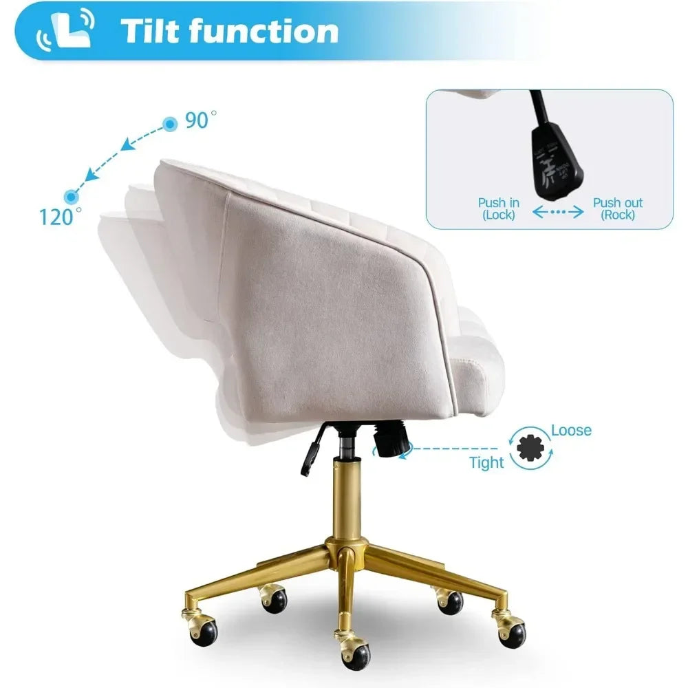 Gold Base Home Office Chair with Swivel and Velvet material