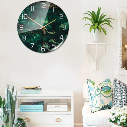 Luxury 3D Acrylic Marble Pattern Wall Adhesive Clock Metal Needles