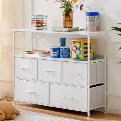 TV Stand With 5 Fabric Drawers For Storage And Display Self
