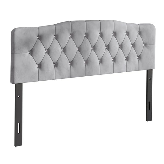 Modern Upholstered Tufted Headboard Adjustable Height Silver Grey Velvet Queen Size