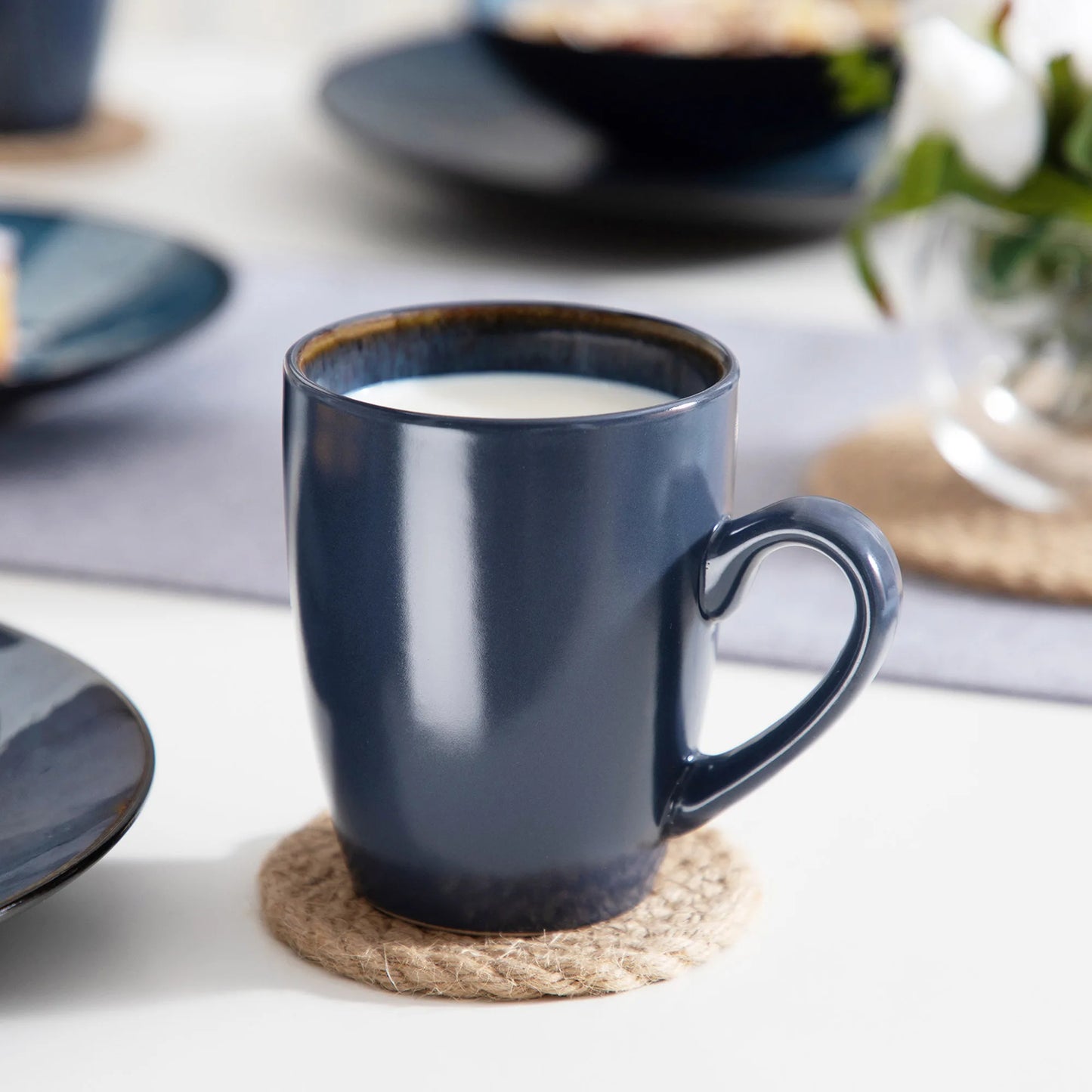 16/32/48-Piece Vintage Ceramic Blue/Brown Stoneware Set