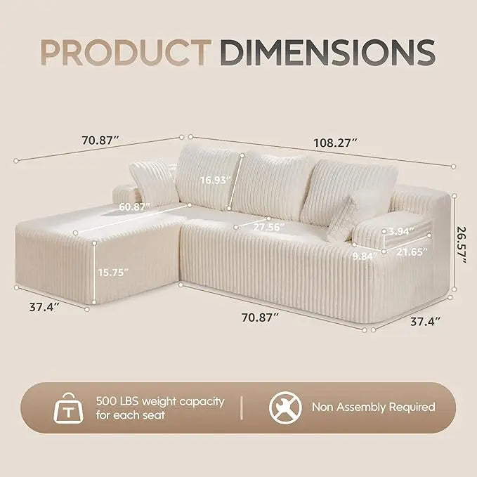 Modular L-Shaped 3-Seat Sectional Deep Seating Sofa