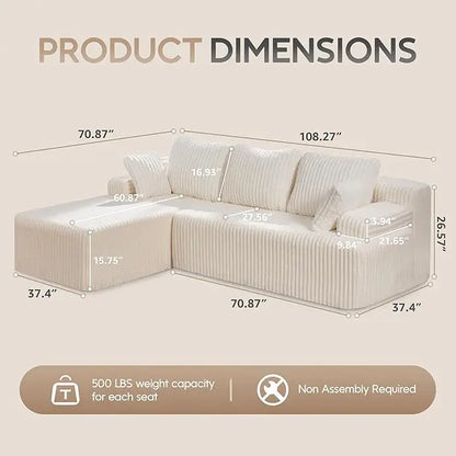 Modular L-Shaped 3-Seat Sectional Deep Seating Sofa