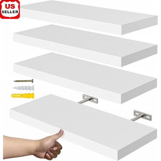 Floating Wall Shelves Set of 4 Rustic MDF, Easy Installation Space Saving