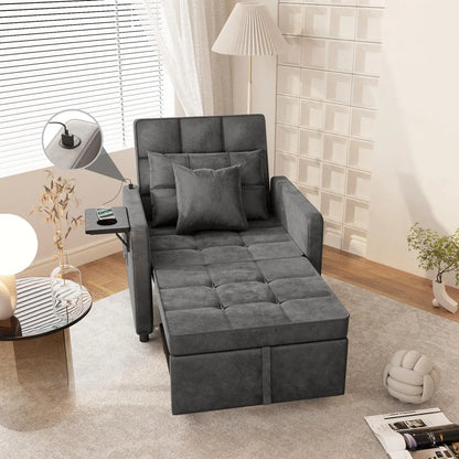 Velvet Chaise Lounge Chair with USB Ports & Two Pillows
